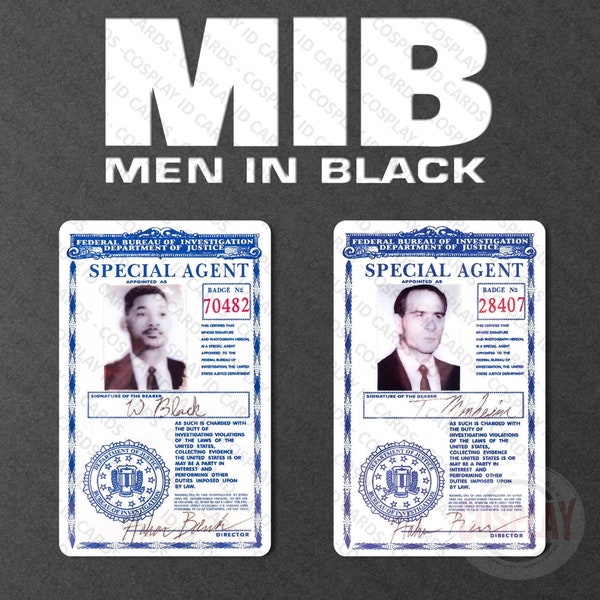 Men in Black FBI Badge Screen Accurate, MIB ID Card, Will Smith, J, Jay, Tommy Lee Jones, K, Kay