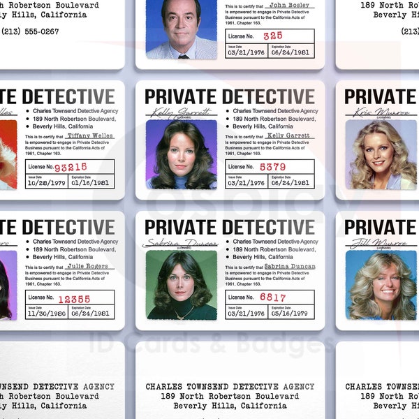 Charlie's Angels ID Badge | 70s Detective TV Show, Movie Prop, Private Investigator, Cheryl Ladd, Jaclyn Smith, Kate Jackson, Farrah Fawcett
