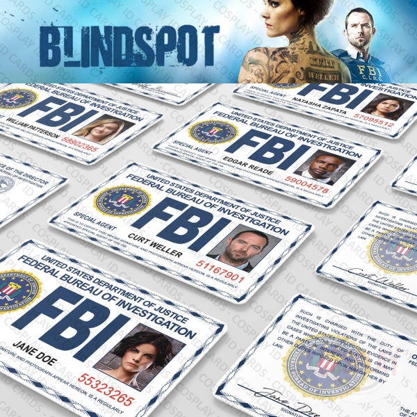 Blindspot-TV-Show-Spezialagenten-ID-Abzeichen | Kurt Weller | Jane Doe | Edgar Reade | Tasha Zapata | William Patterson