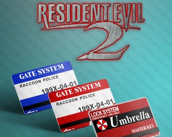 RESIDENT EVIL 2 Keycard Set | Raccoon Police RED & Blue Gate System Keycard | Umbrella Lock System Master key | Biohazard 2 | バイオハザード2