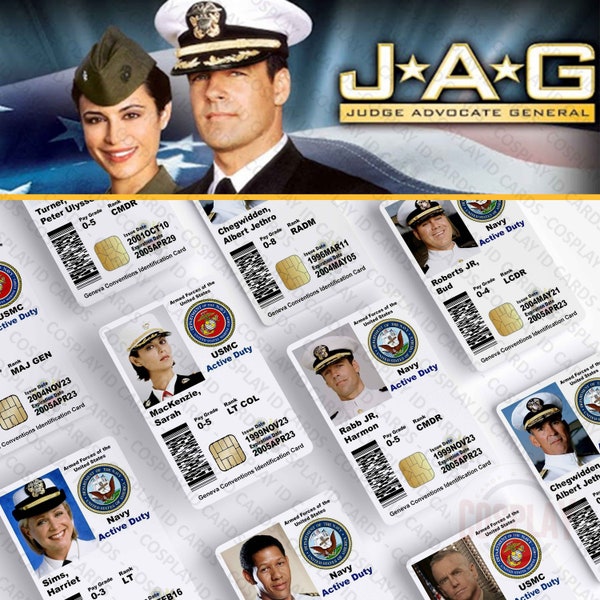 JAG TV Show | Cmdr. Harmon Rabb & Lt. Col. Sarah MacKenzie Military ID Cards | David James Elliott | Catherine Bell | Cosplay Prop Badges