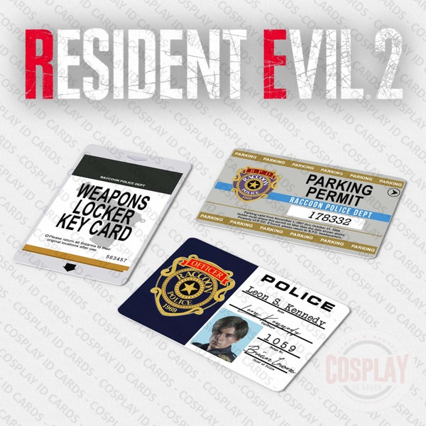 RESIDENT EVIL 2 Remake, Leon Kennedy Raccoon City Police ID Card, Weapons Locker Keycard, R.P.D. Parking Keycard, Biohazard RE2, バイオハザード RE2