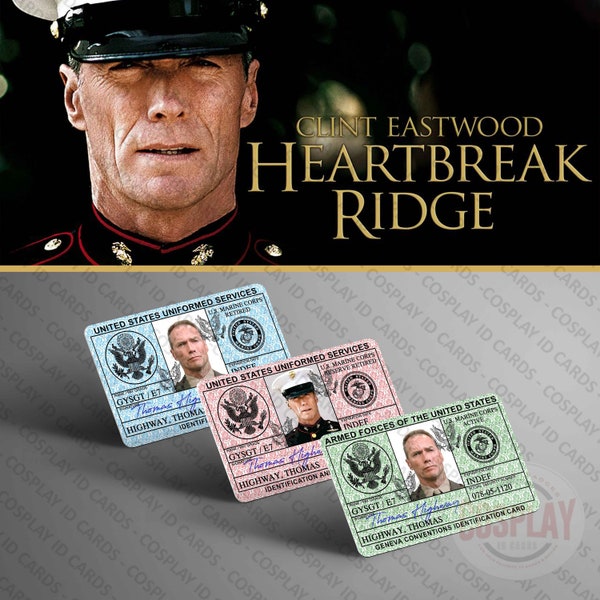 Heartbreak Ridge Gunnery Sergeant Highway Militär-Ausweis-Set | Thomas Highway | Clint Eastwood | USMC | Vietnam-Tierarzt | CosplayID-Karten