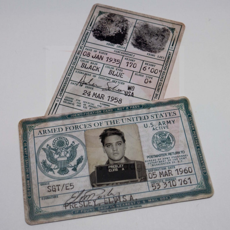 US ARMY Sergeant Elvis Presley Novelty Military ID Card Etsy
