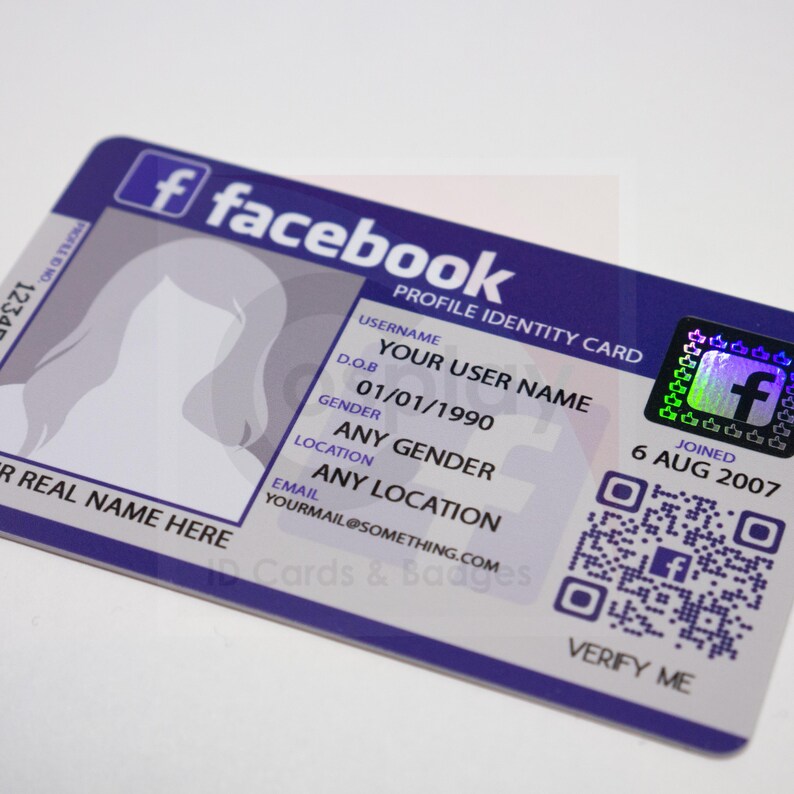 Novelty Facebook ID Card With Real Hologram and Custom Etsy