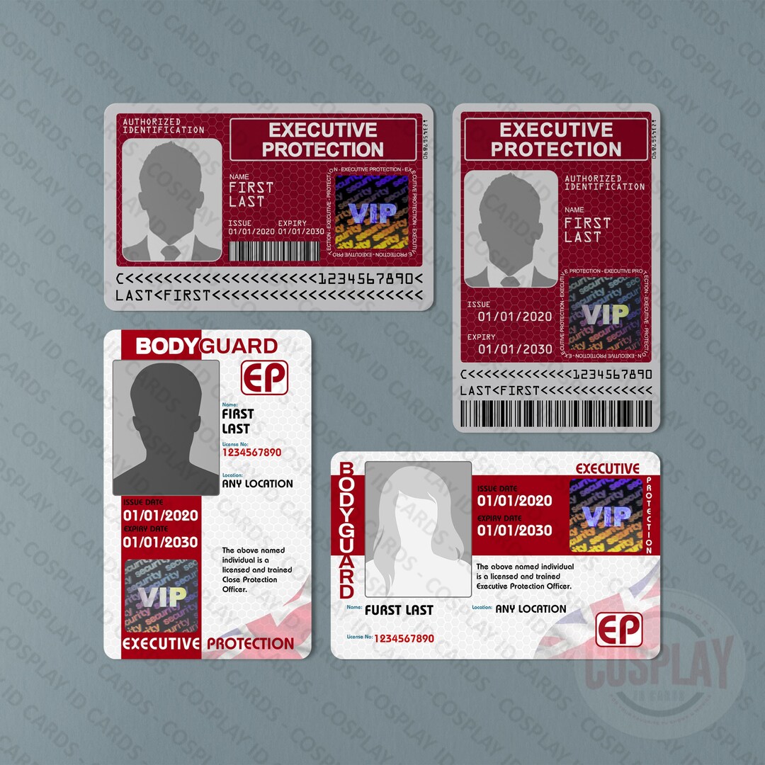 Bodyguard ID Badge Executive Protection ID Card Close Protection