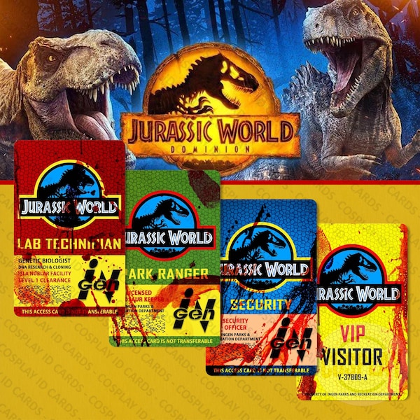 Jurassic World Bloody ID Badge | Park Ranger Badge | Security Badge | VIP Visitor Badge | Lab Technician | Jurassic Park