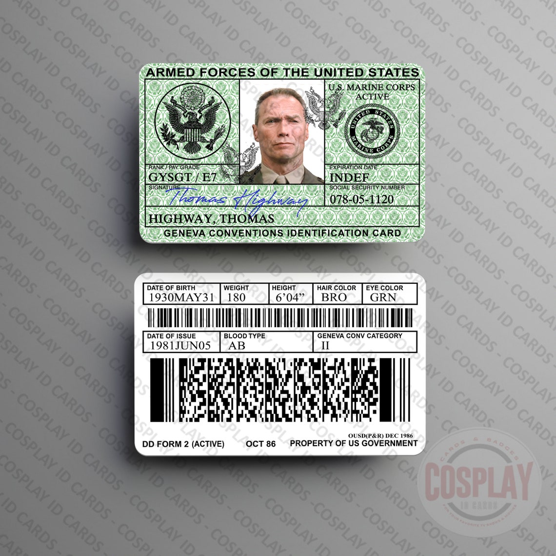 Gunnery Sergeant Highway US Marine Corps Military ID Card Etsy