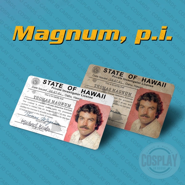 Magnum PI TV Show Novelty Private Detective ID Card, Thomas Magnum, Tom Seleck