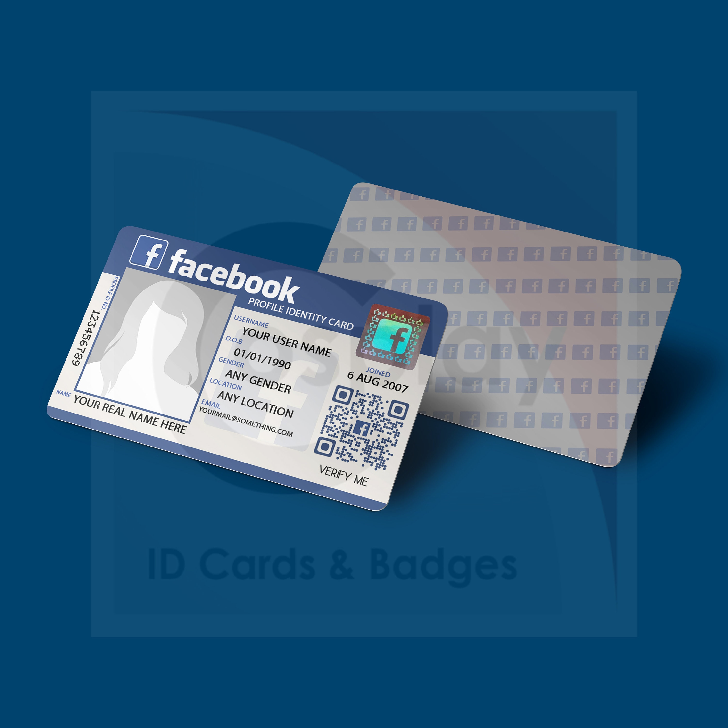 Novelty Facebook ID Card With Real Hologram and Custom Etsy