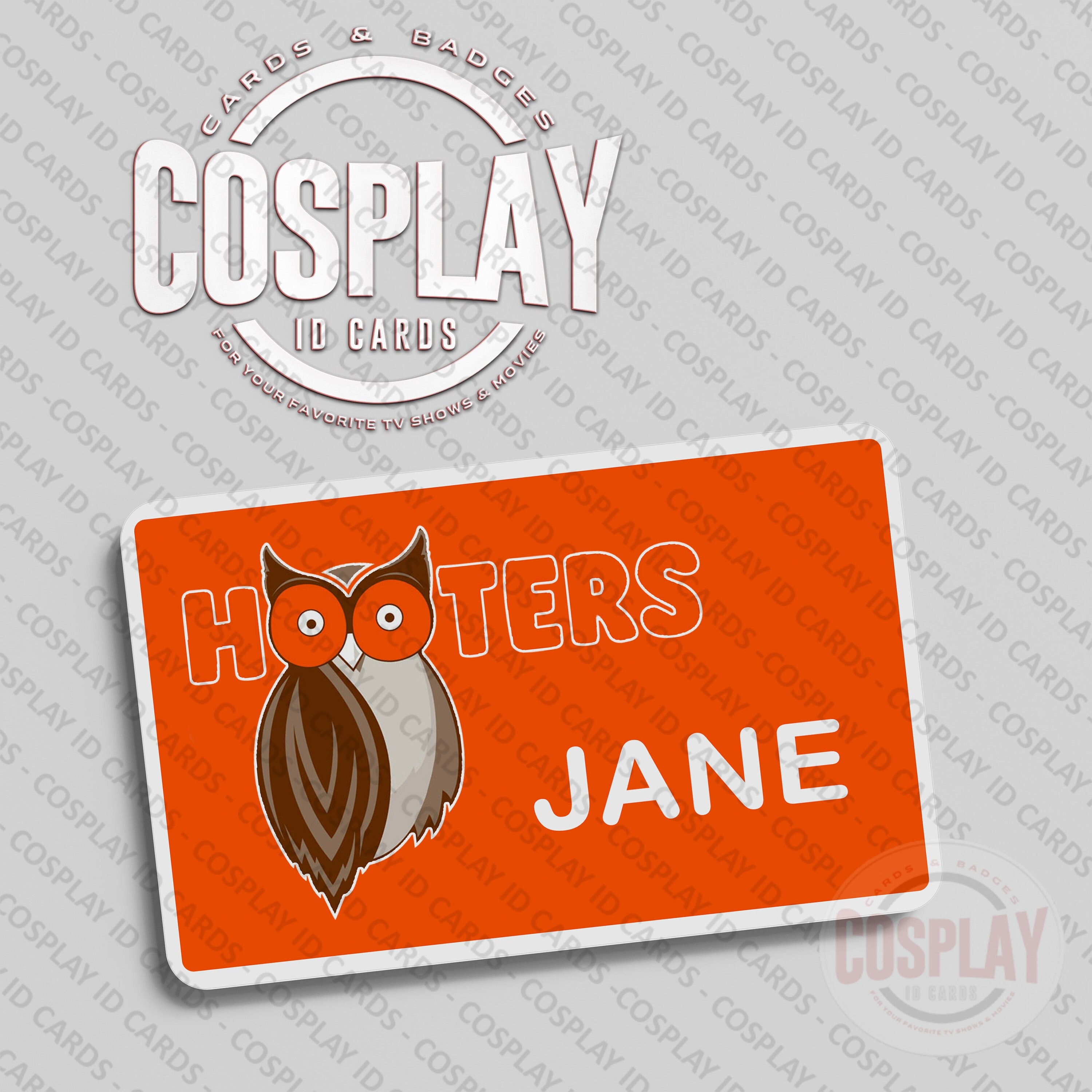 Hooters Girl Uniform Pic Name Tag Engraved Orange holiday Dress Up Costume Pin 