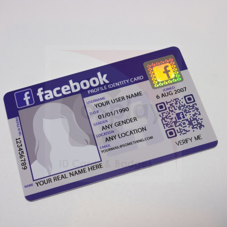 Novelty Facebook ID Card with Real Hologram and custom Etsy