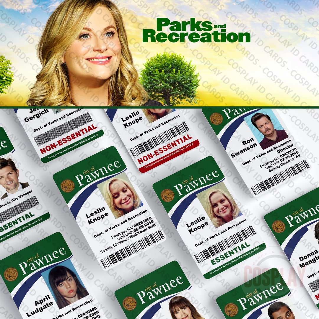 Parks and Recreation Pawnee ID Badge, Leslie Knope, Ron Swanson, Andy ...