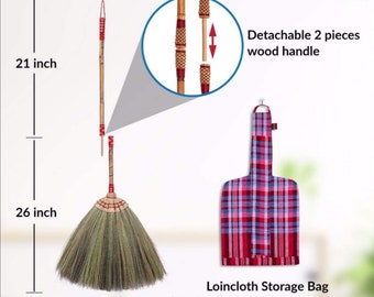 AIO1 - 2 in 1 Broom ~ Handmade Grass Broom ~ Sweeping Broom ~ Traditional Thai Broom