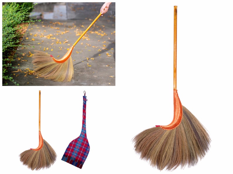 Brooms Flower Soft Grass Broom Witch Broom Bamboo Stick Handle Vintage