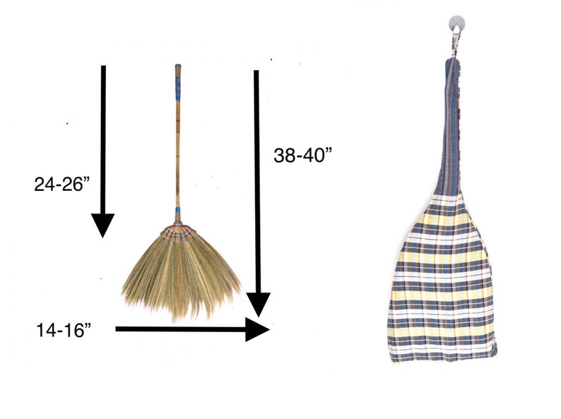 Broomstick Bamboo Stick Embroidered Woven Nylon Top and Bottom Handle Thai Broom Kong Grass Broom Housewarming Gift Natural Grass Broom Vintage Retro Made in Thailand Witch Broom Handmade Broom