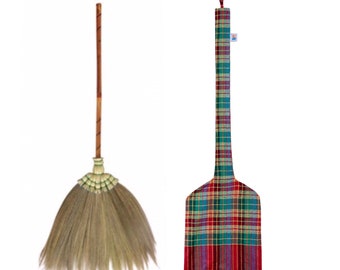 A84P - Thai Traditional Grass Broom, Bamboo Handle Hand Grip 40;inch, Cleanning Dust, Garbage, Hairs