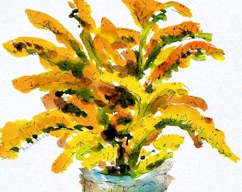 Goldenrod, wildflower, gold, original, watercolor, pen and ink, matted, ready to frame 8 x 10