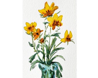 Tickseed, wildflower, watercolor, pen and ink, original painting, Kit Miracle