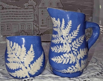 Vintage Sgraffito Cream & Sugar Set
