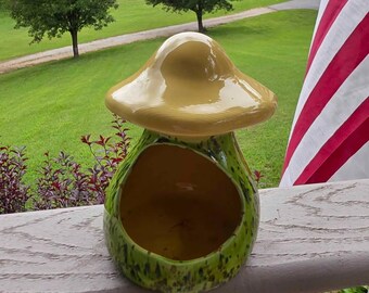 70s Handpainted Ceramic Mushroom Sponge Holder