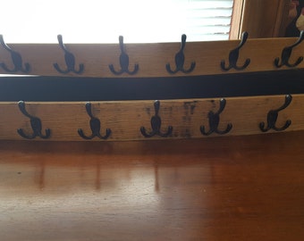 Handcrafted Bourbon Barrel Stave Wall Mount Coat Rack 1 w/ 6 or 1 w/ 7 Triple coat hooks