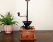 Coffee Mill Lamp Antique Wood Cast Iron Coffee Grinder Rustic Kitchen Cafe Lighting Coffee House Coffee Lover Table Lamp Gift