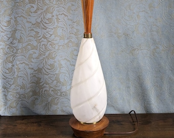 MCM Marble Teak Table Lamp Mid Century Italian Modern Marble Teak Lamp SG