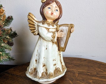 70s Japan Singing Angel With Lute Paper Mache Rotating Music Box Silent Night