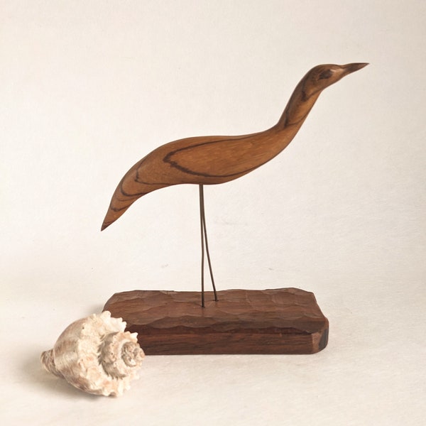 Shorebird Decoy Carved Wood Bird Folk Art Figurine Sculpture Minimalist Signed Art Weihrer Beach House Decor