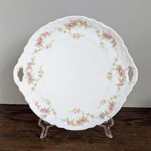 Round Porcelain Tray Habsburg China MZ Austria Handled Serving Cake Plate Pink Rose Floral Gold