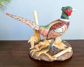 Decantador Ski Country con figura de faisán de cuello anillado, edición limitada de 1981, mini whisky, porcelana, figura de ave de caza, firmada por Don Wurlich Lodge Barware.