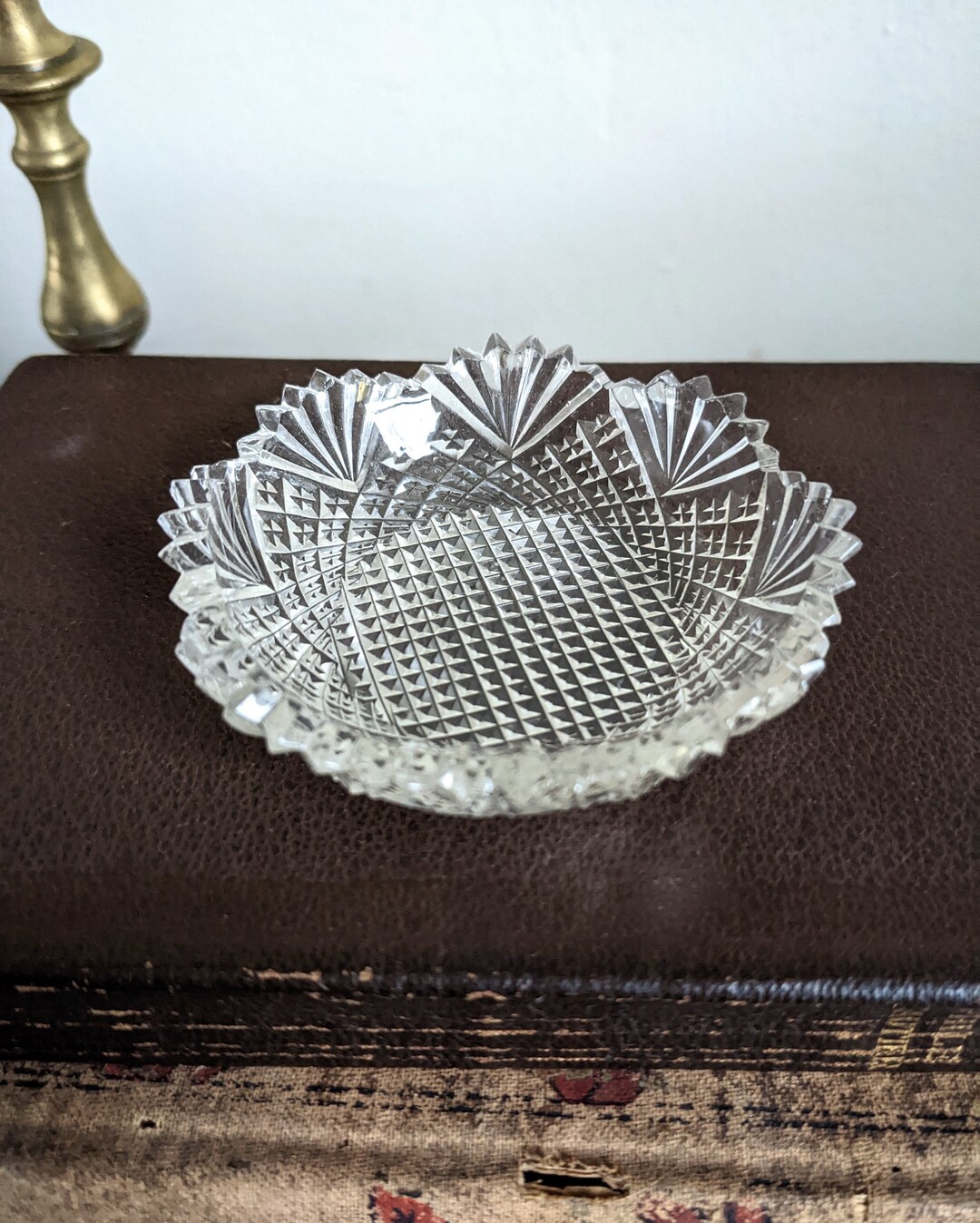 Cut Crystal Butter Pat Dish Antique Strawberry Fan Clear Glass Etsy