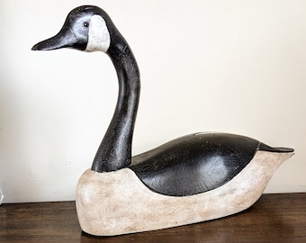 Large Canadian Goose Decoy Painted Wood Folk Art Bird Decor