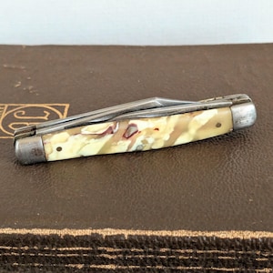 40s Camco USA Pocket Knife 3 Blades Brown Marble Celluloid Whittler Stockman