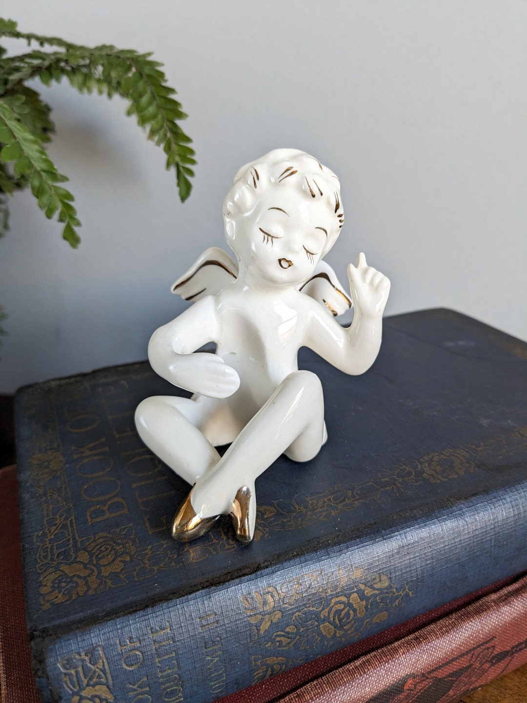 Porcelain Fairy Candle Holder Figurine White Gold 40s Etsy