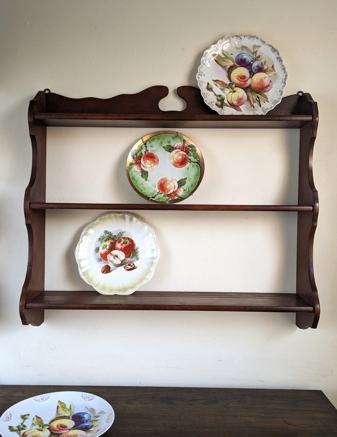 Large Wood Wall Shelf Plate Display Collectibles Etsy