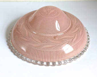Pink Glass Ceiling Shade 3 Hole Mount Glass Dusty Rose Beige Pink Beaded Rim