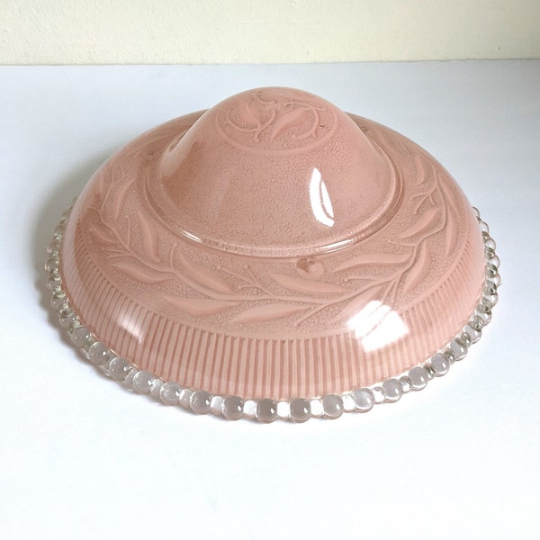 Pink Glass Ceiling Shade 3 Hole Mount Glass Dusty Rose Beige Pink Beaded Rim