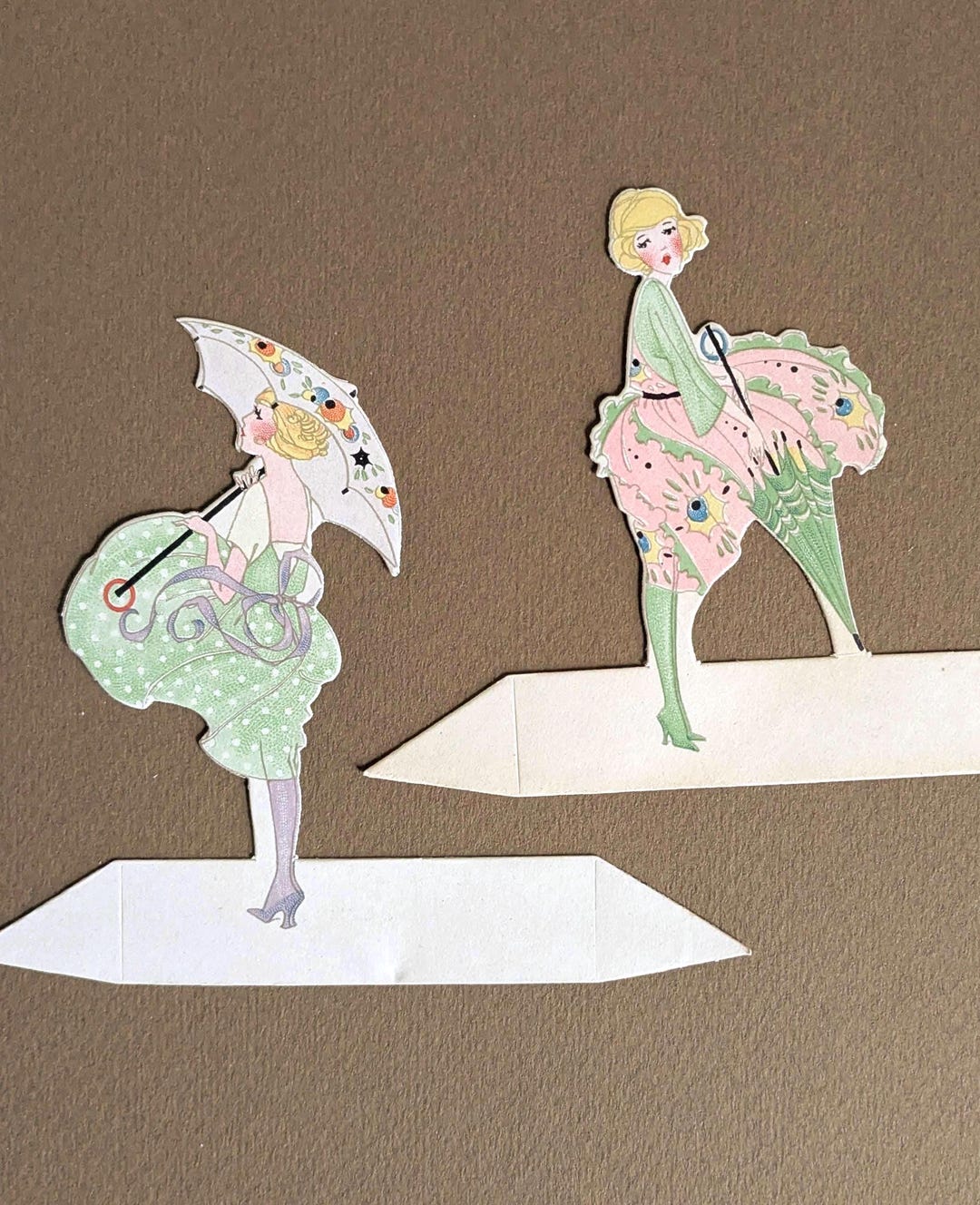Art Deco Bridge Place Cards TWO the Buzza Co 1920s Die Cut Flapper ...