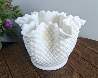 Westmoreland Milk Glass Bowl English Hobnail Handkerchief Bowl 6 Point Flower Bowl Vase