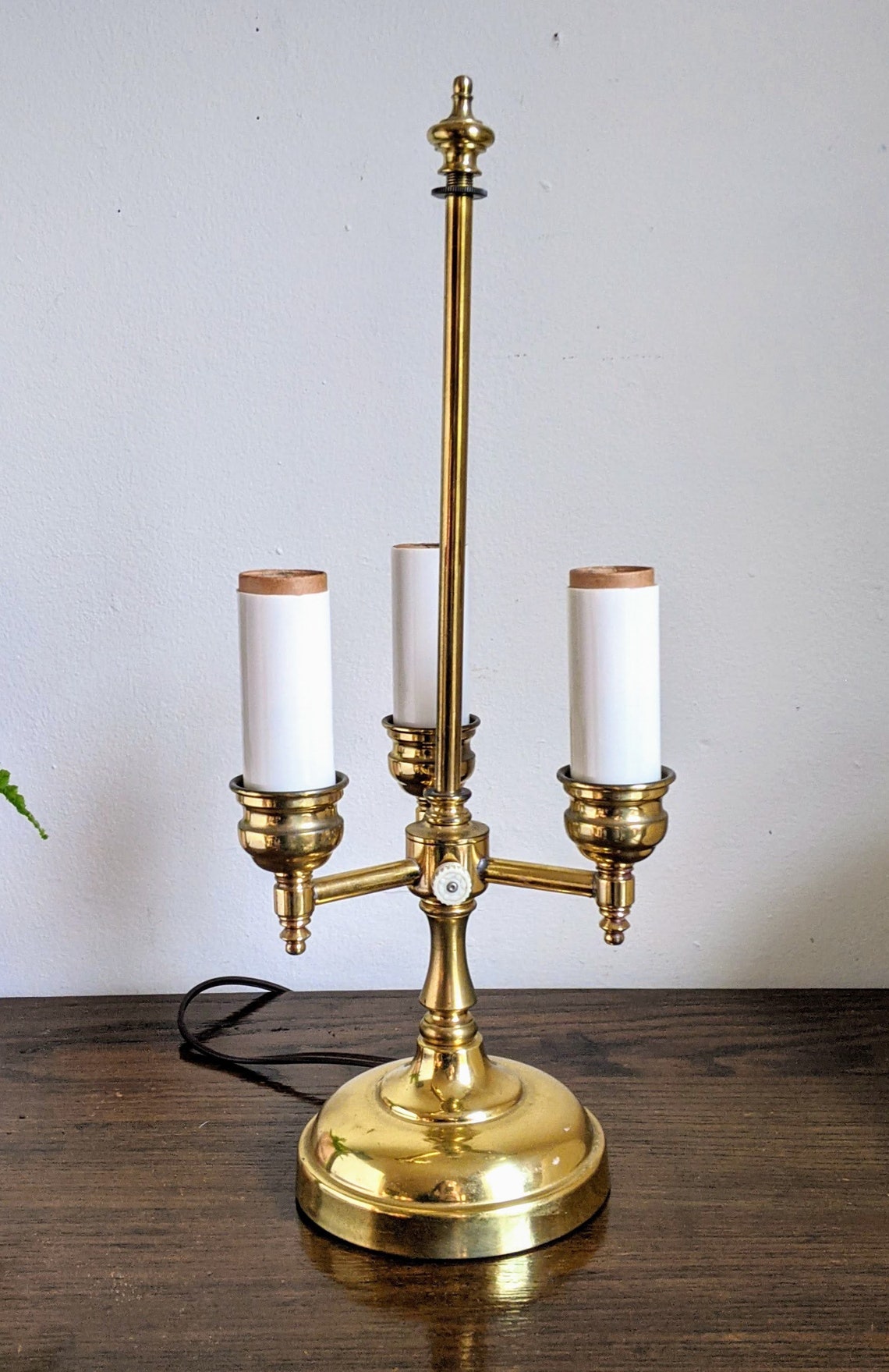Three Arm Candle Table Lamp Brass Electric Short Antique Style Etsy