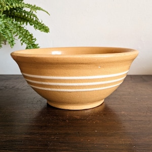 Antique Yellowware Bowl Three Stripes Farmhouse Kitchen 8 Inch Mixing Bowl Yellow Ware