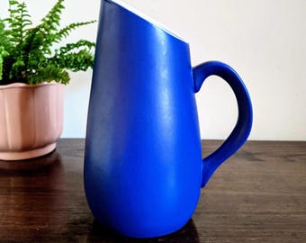 MCM Ceramic Pitcher Matte Blue Royal Geodewaagen Mid Century Solid Delft Pottery Pitcher Zweitse Landsheer Gouda Holland Dutch Netherlands