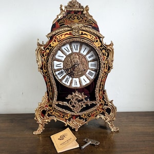 Boulle Style Mantle Clock Artem Franz Hermle & Sons FHS Germany 151-080 German Clockwork Vintage Louis XV Style Pendulum Clock