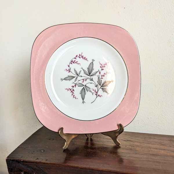 Homer Laughlin Cavalier Eggshell Barclay Pink Silver Square Salad Plates RARE HLC