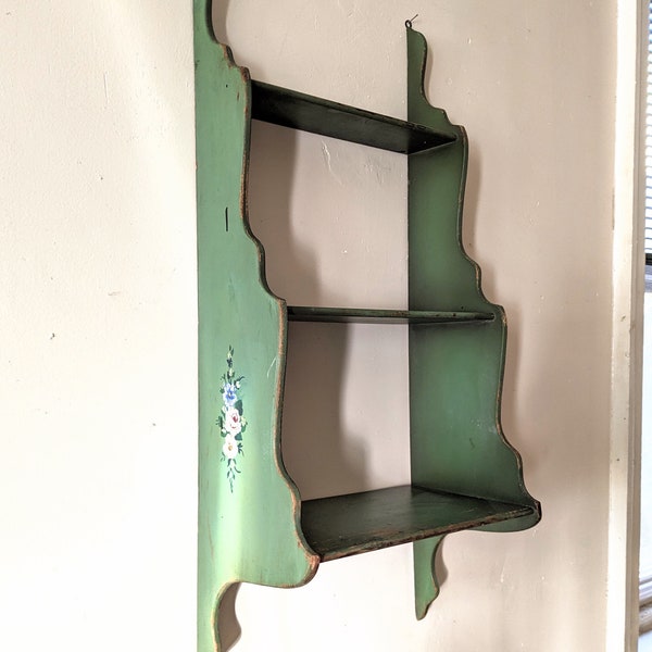 Green Wall Shelf Handmade Cottage Farmhouse 3 Shelves Shabby