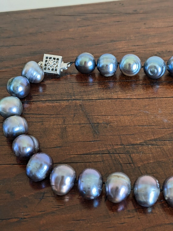 Peacock Pearl Necklace Large Oval Iridescent Blue… - image 7