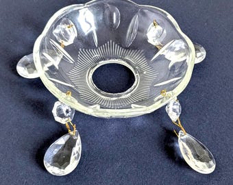 Glass Bobeche With 4 Crystal Prism Candle Drip Pan Chandelier Candelabra Replacement