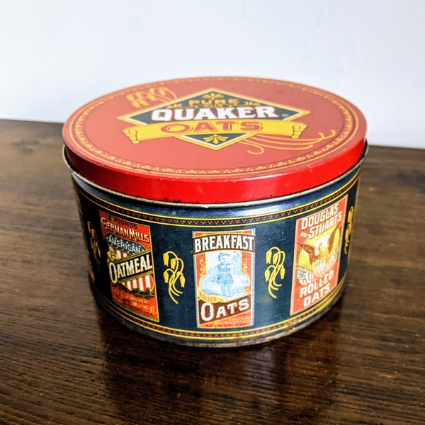 Quaker Oats Tin Round 1983 Vintage Kitchen Dry Goods Storage Antique Nostalgia Advertisement